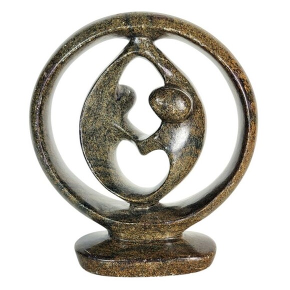 VTG 70s "Circle Of Love" Heart Couple Love Hand Carved Stone Sculpture Signed - Picture 2 of 11